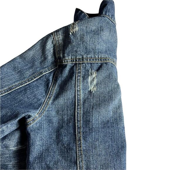 Thread Supply Cropped Distressed Blue Jean Jacket - Picture 10 of 10